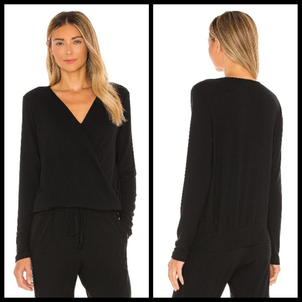 💕MICHAEL STARS💕 Long Sleeve Surplice Top Black Top One Size